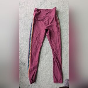 Spiritual Gangster High-Waist Burgundy Leggings with Rainbow Sparkly Stripes